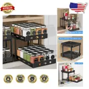 Space-Saving Pull-Out Spice Rack - 2-Tier Metal Organizer for Kitchen Cabinet