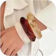 [Abiotp] Acrylic Chunky Bangle Bracelets for Women, Irregular Punk Acrylic Resin Bangle Geometric Cuff Wide Wristband Bracelet Fashions Thick Acetate Statement Bangle Jewelry Set
