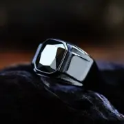 AU Men Gem Encrusted Ring Titanium Steel Plating Retro Punk New Trendy Handsome
