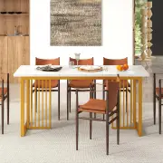 CostwayModern Dining Table for 6-8 People with Faux Marble Tabletop-White