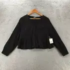 Ana Cropped Cross Over Blouse Top Womens Petite L Black Long Sleeve Ruffled NWT