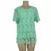 NEW Philosophy Large Women Lace Overlay Top in Seafoam Green Formal TS7