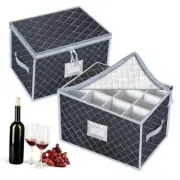 Wine Glass Storage Box with Dividers Holds 24 Stemware Storage Cases or China