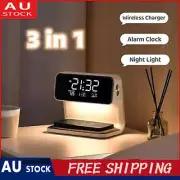 Bedside Lamp Wireless Charging LCD Alarm Clock Phone Charger 3-in-1′