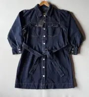 Decjuba Denim Dress Women 18 Cotton Long Sleeve Belt Blue New