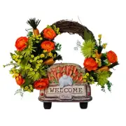 Home Decor Handcrafted Welcome Carrot Bunny Flower Ribbon Door Vine Wreath NEW