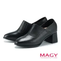 在飛比找momo購物網優惠-【MAGY】羊皮尖頭側V口粗跟踝靴(黑色)