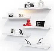 5 Set White Floating Shelves, Wall Mounted Shelves for Wall Decor, Modern Picture Ledge Shelf with Lip for Wall Storage Nursery, Bedroom, Living Room, Bathroom (White)