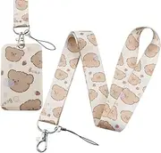 Beemorita Cute ID Lanyard Badge Holder Key Lanyard for ID Badges Keys for Women Girls Kids Boys Teachers Kawaii School ID Holder Keychain Strap(Bear)