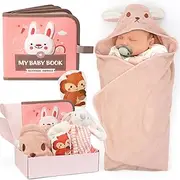 Baby Girl Gifts, Baby Shower Gifts for Girls - Hooded Towel, Loveys for Babies, Sensory Baby Book, Newborn Baby Girl Essentials (0-12 Months), Baby Registry Gift Set