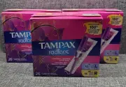 3 boxes Tampax Radiant Tampons Regular/Light Absorbency Unscented 26 Count