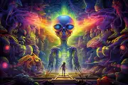 Psy DMT Alien, UV tapestry, Blacklight Reactive, Psychedelic Wall Hanging