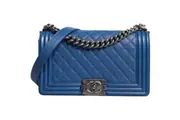 Chanel Blue Lambskin Double Chain Leather Medium Shoulder Bag