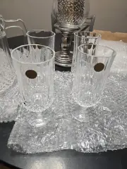 Longchamp Cristal d'Argues Pitcher Clear Crystal With 4 Matching Tea Glasses