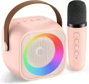 Karaoke Machine Portable Bluetooth Speaker with Wireless Microphone (Pink1 Mic)
