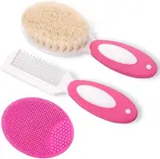 Baby Hair Brush and Comb Set for Newborns & Toddlers | Natural Soft Goat Bristles | Ideal for Cradle Cap | Perfect Baby Registry Gift (Red)