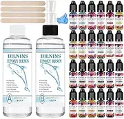 BILNINS Epoxy Resin Kit, 1000ml/33.8oz Crystal Clear Resin Kits for Beginners, Resin Accessories With Alcohol-Based Ink Diffusion Resin Pigment, Casting Resin Starter Kit for Jewelry Making, Art Craft