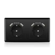 Kaifire System 55 Double Socket with 4 USB Ports Black USB Schuko Socket Flush-Mounted Fits in Standard Double Flush-Mounted Socket, Charger Smartphone Tablet MP3