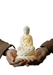 Ceramic Buddha LED Lamp: Tranquil Dhyana Sculpture