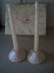 LENOX GREAT GIFTABLES CANDLESTICK PAIR /CANDLES GOLD TRIM