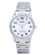 Casio Quartz Analog Stainless Steel White Dial MTP-V001D-7B 30M Mens Watch