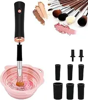 YBVABE Makeup Brush Cleaner and Dryer with Silicone Makeup Brushes Cleaner Bowl, Portable Cleaning Tool for Brushes, Powder Puffs, and Sponges, Super-Fast Automatic Cosmetic Brush Spinner (Black)