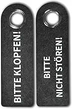 5 x 2 BITTE KLOPFEN/BITTE NICHT STÖREN (Dark Grey) Door Handle Signs - 270 x 85 x 5 mm - Poly Felt & Metal Protective Ring - Freely Studded - Door Sign Bathroom Bedroom - SynMe Germany