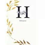 BULLET JOURNAL: DOT GRID JOURNAL NOTEBOOK ELEGANT GOLD WREATH AND BLACK LETTER H WITH GRAY FLORALS COVER (7