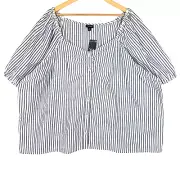 Torrid Top Womens 5X Seersucker Button Front Crop Striped Milkmaid Peasant NWT