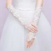 在飛比找蝦皮購物優惠-YUHW 【限時特惠】新娘婚紗蕾絲手套結婚禮服薄款露指手套白