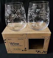 Wine Chemistry Stemless White WINE Glasses Science Molecules 16oz Unique Barware