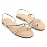 INC Womens Rickee Toe Loop Rhinestone Flat Sandals Silver 7 Medium (Size 7)