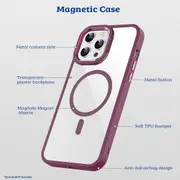 iPhone 15 Pro Max Case Cover - Non-Slippery, Clear & Hard, Shock & Scratch Protection With Rear Camera Lens Guard & MagSafe Compatibility - Pink