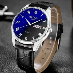 Relógio WLISTH 情侶時尚星期日期藍光石英機芯模擬手錶禮物