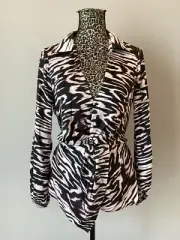 River Island Zebra Animal Print Twist Front T Shirt Top Black White UK Size 12