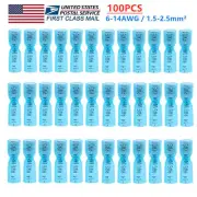 100Pcs Blue 16-14Gauge Heat Shrink Wire Connectors Crimp Spade Female Terminals