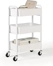 SunnyPoint 3-Tier Delicate Compact Rolling Metal Storage Organizer - Mobile Utility Cart Kitchen/Under Desk Cart with Caster Wheels (WHT, Compact (15.5" X 26.8" X 10.27"))