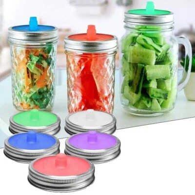 5pcs Silicone Fermenting Lids Mason Jar Lid With Metal Ring Wide Mouth Jar Cover