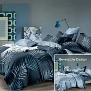 Luxton Dark Blue Grey Reversible Tropical Palm Leaf Quilt Cover Set ( Single / King Single / Double / Queen / King size)