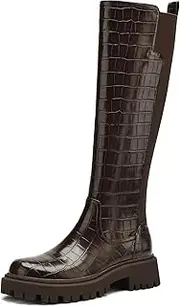 [TEAIEUI] Women's Knee High Boots Fashion Platform Lug Sole Tall Riding Boots Comfortable Stretch Calf Dress Long Boots