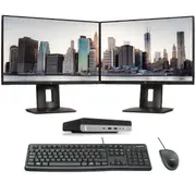 HP 800 G3 Mini Bundle Desktop i7-7700T 2.9GHz 16GB RAM 480GB + Dual 24" FHD Monitor - Refurbished