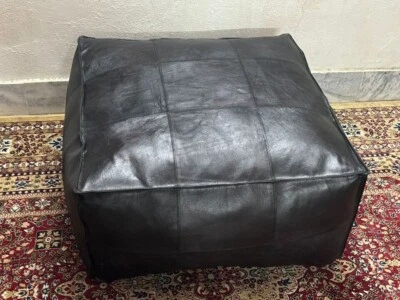 Moroccan Leather Ottoman Pouffe New Unstuffed Boho Genuine Footstool Brown 30''