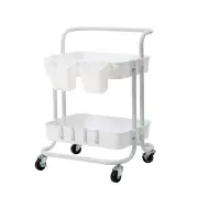 Trolley Cart Storage Utility Rack Shelf Organiser Swivel Kitchen 2 Tier WHITE