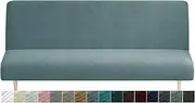 MAXIJIN Velvet Futon Cover Stretch Futon Slip Cover Full Size Futon Mattress Cover Armless Sofa Bed Plush Futon Couch Cover with Elastic Bottom (Futon, Dusty Blue)