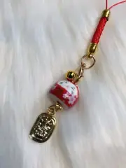 Japan Lucky Cat Red Phone Char Cat Charm Bell Pendants Thousands Gold Tag