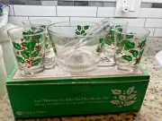 Vintage 6 pc. Holiday Ice Tub/On-The-Rocks Set - Indiana Glass