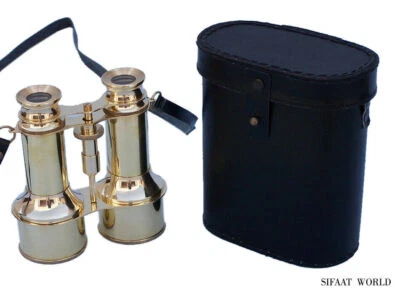 6" Commanders Brass Binoculars with Leather Case, Cyber Monday Gift For Adults