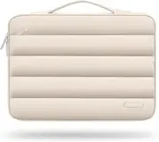 MOSISO 360 Protective Puffy Laptop Sleeve 15-16 inch for Women Men, Carrying Case Compatible with MacBook Pro 16/HP/Asus/Dell/HP Laptop 15.6 inch,Polyester Horizontal Side Open Bag with Belt, Sand