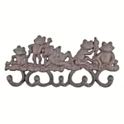 Frogs Wall Hook Rack Cast Iron 5 Hooks Key Coat Towel Hanger Rustic Brown Gift