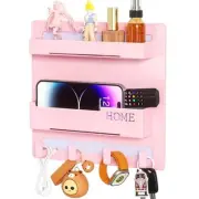 Floating Shelves for Bedside Shelf Accessories Organizer, 4 Hooks Design-Pink